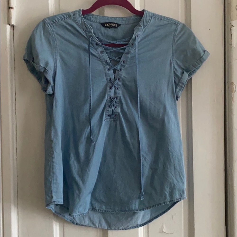 Express Short Sleeved Lace Up Top - Size XS